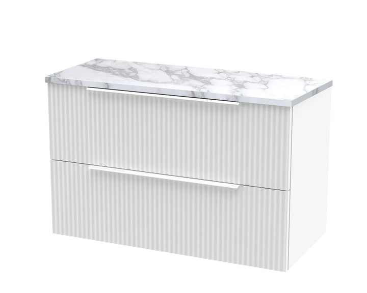 Hudson Reed Fluted 800mm Wall Hung 2 - Drawer Vanity & Laminate Worktop White