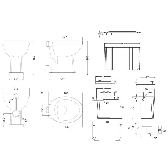 Hudson Reed Hudson Reed Richmond Comfort Height High Level Toilet Including Cistern & Flush Pipe