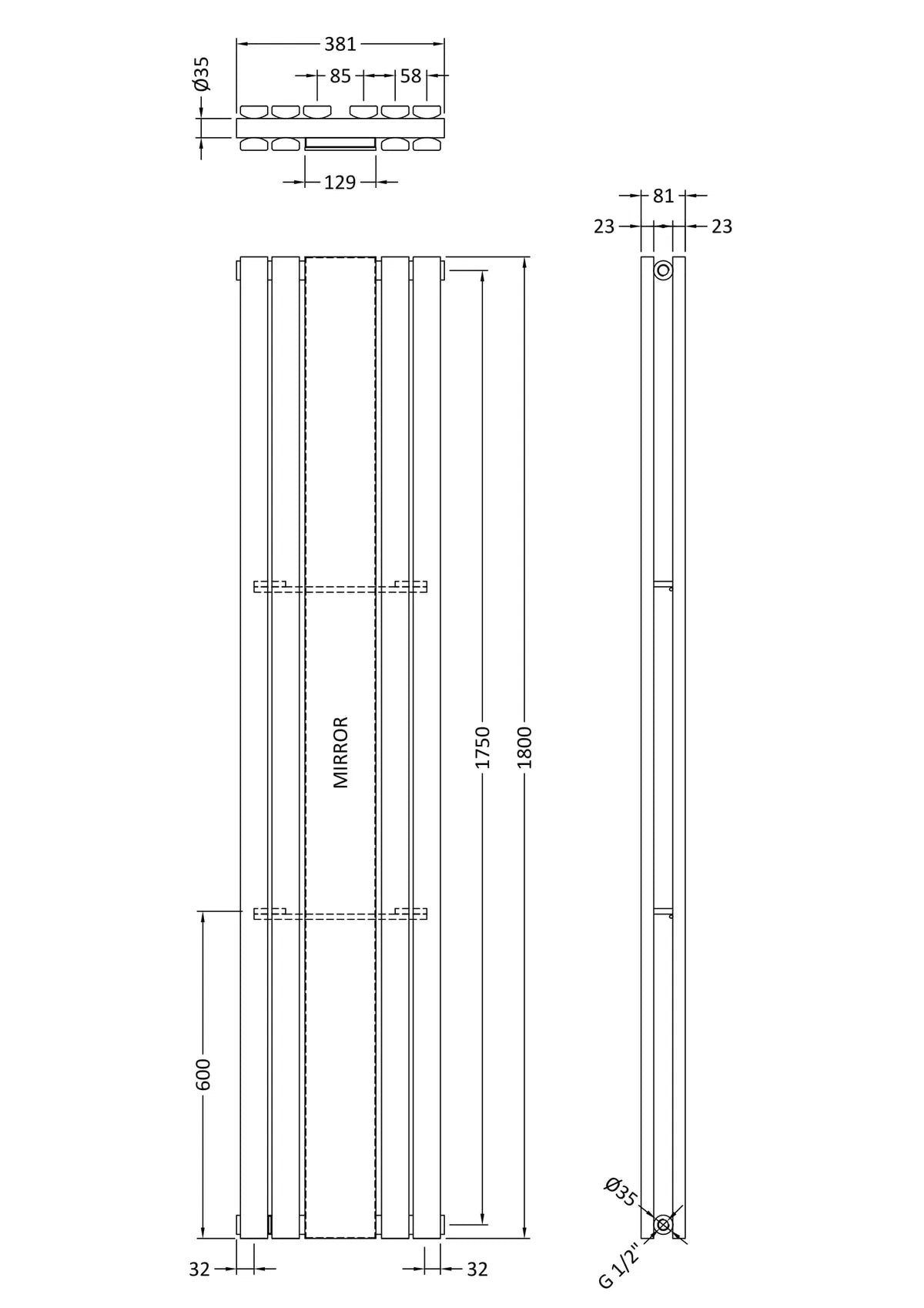 Hudson Reed Sloane Double Panel Designer Radiator 1800MMX381MM