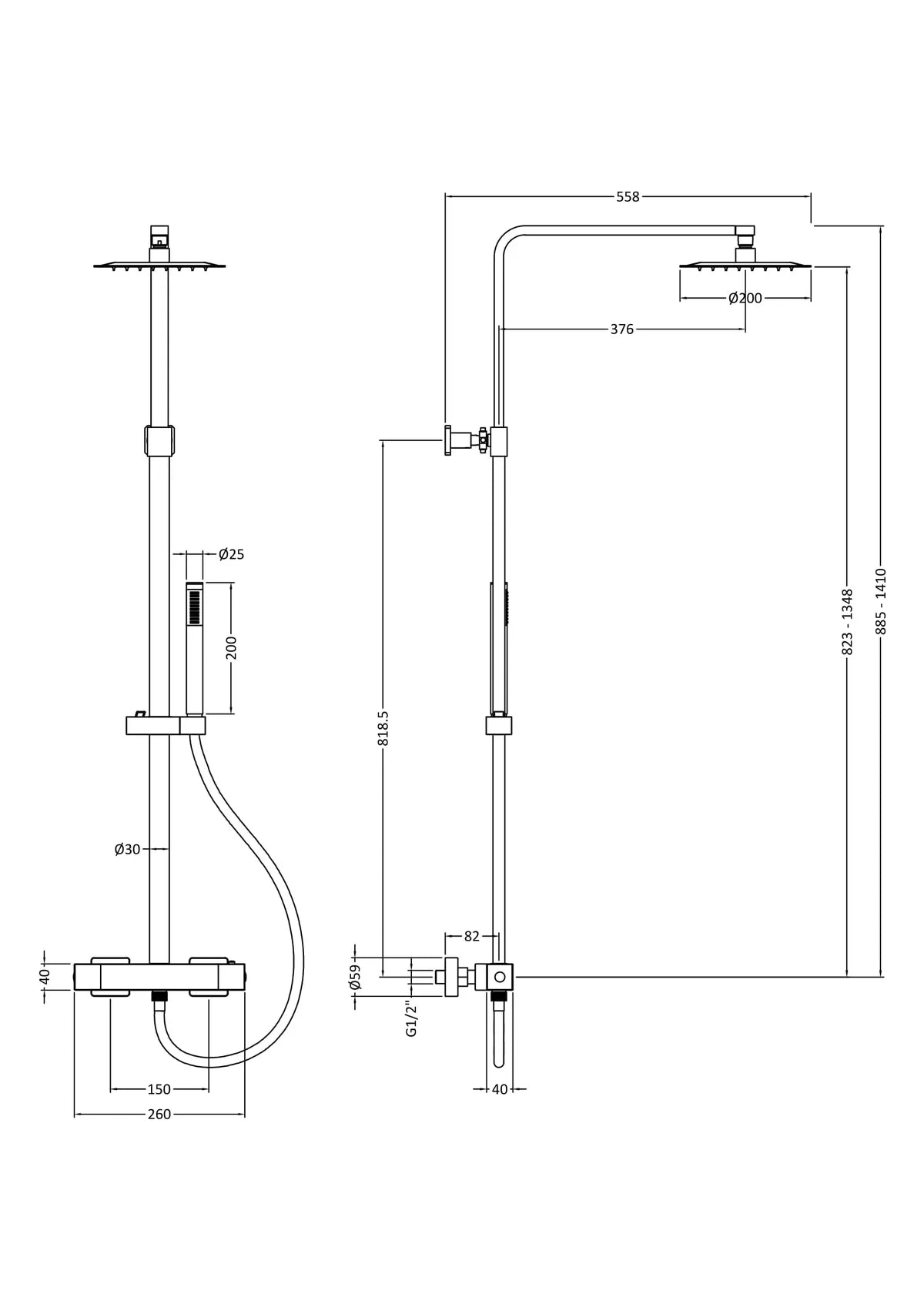 Hudson Reed Square Brass Thermostatic Bar Valve & Shower Kit Chrome
