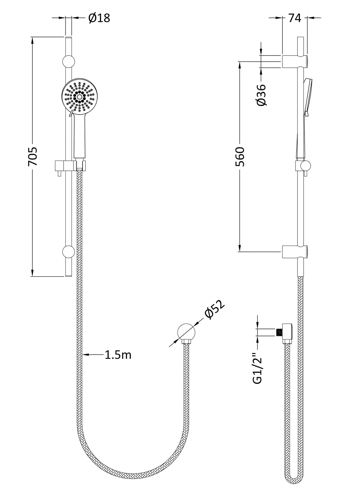 Hudson Reed Water Saving Slide Rail Kit Chrome