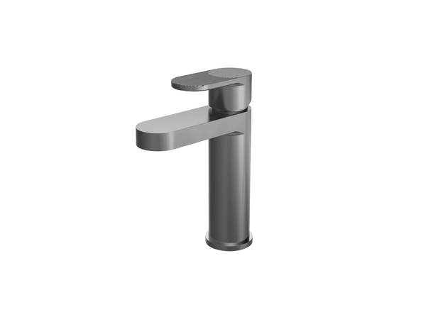 Nuie Cyprus Fluted Mono Basin Mixer with Push Button Waste Brused Pewter