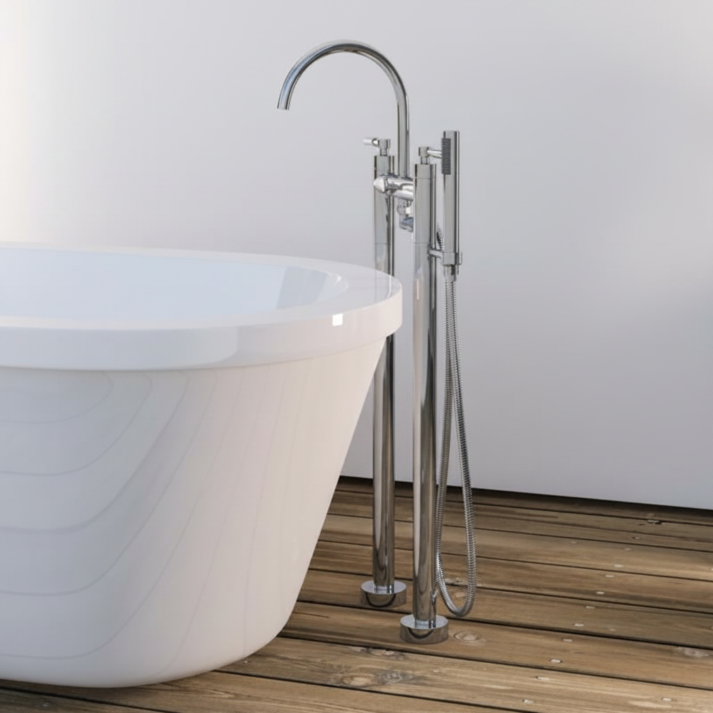Eastbrook Leith Floor Mounted Bath Shower Mixer Tap with Handset Chrome
