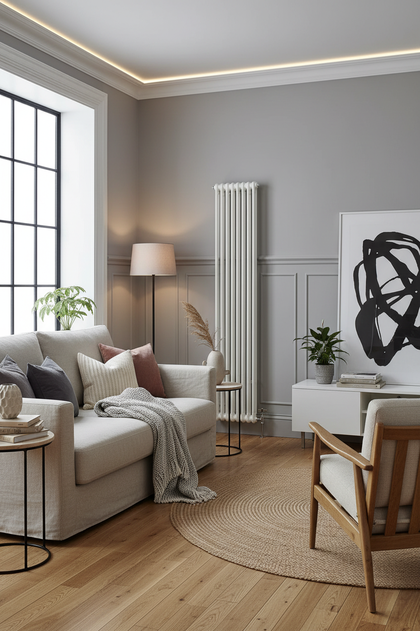 Vertical radiator in contemporary Scandinavian interior