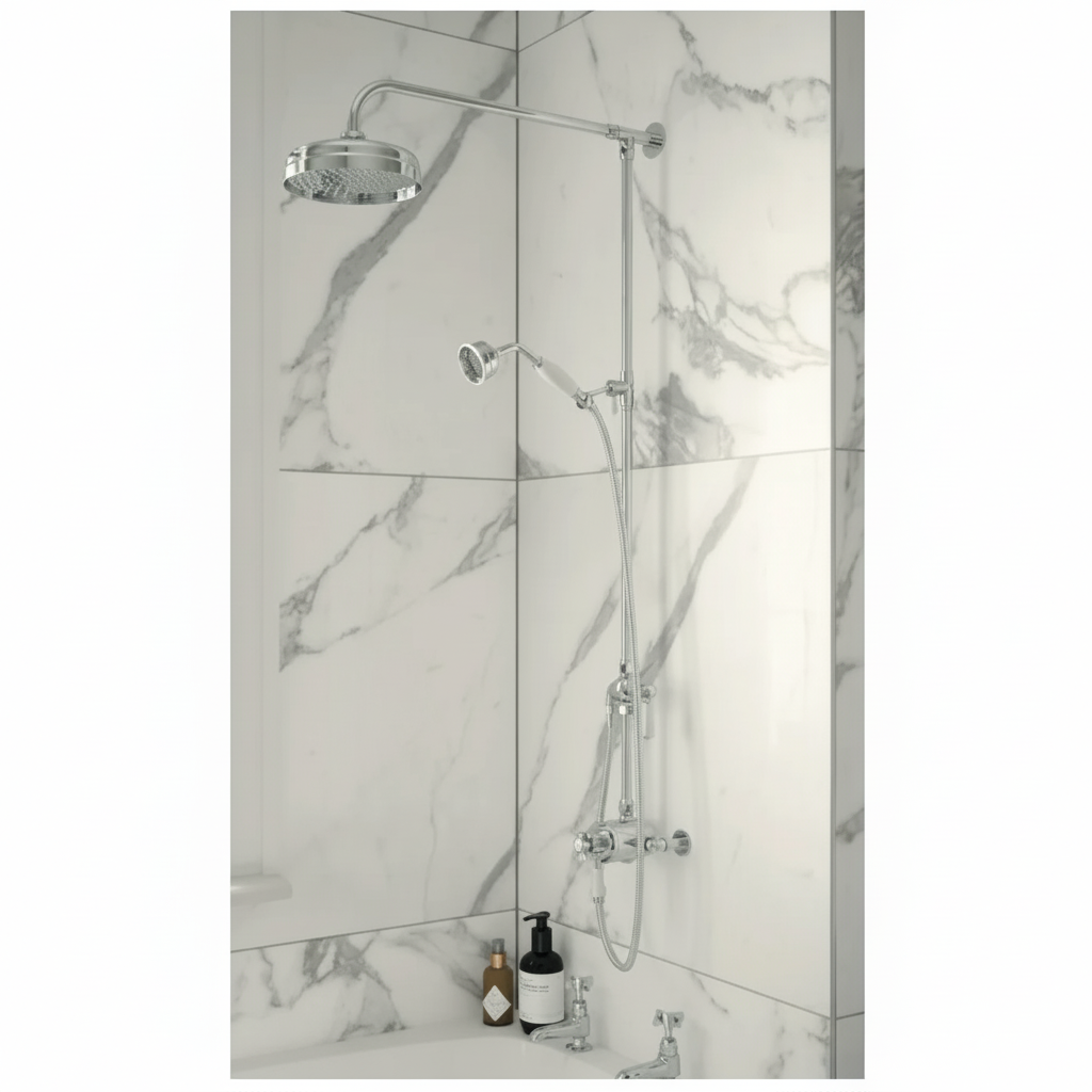 Tailored Tenby Traditional Dual Control Shower Kit in marble bathroom setting