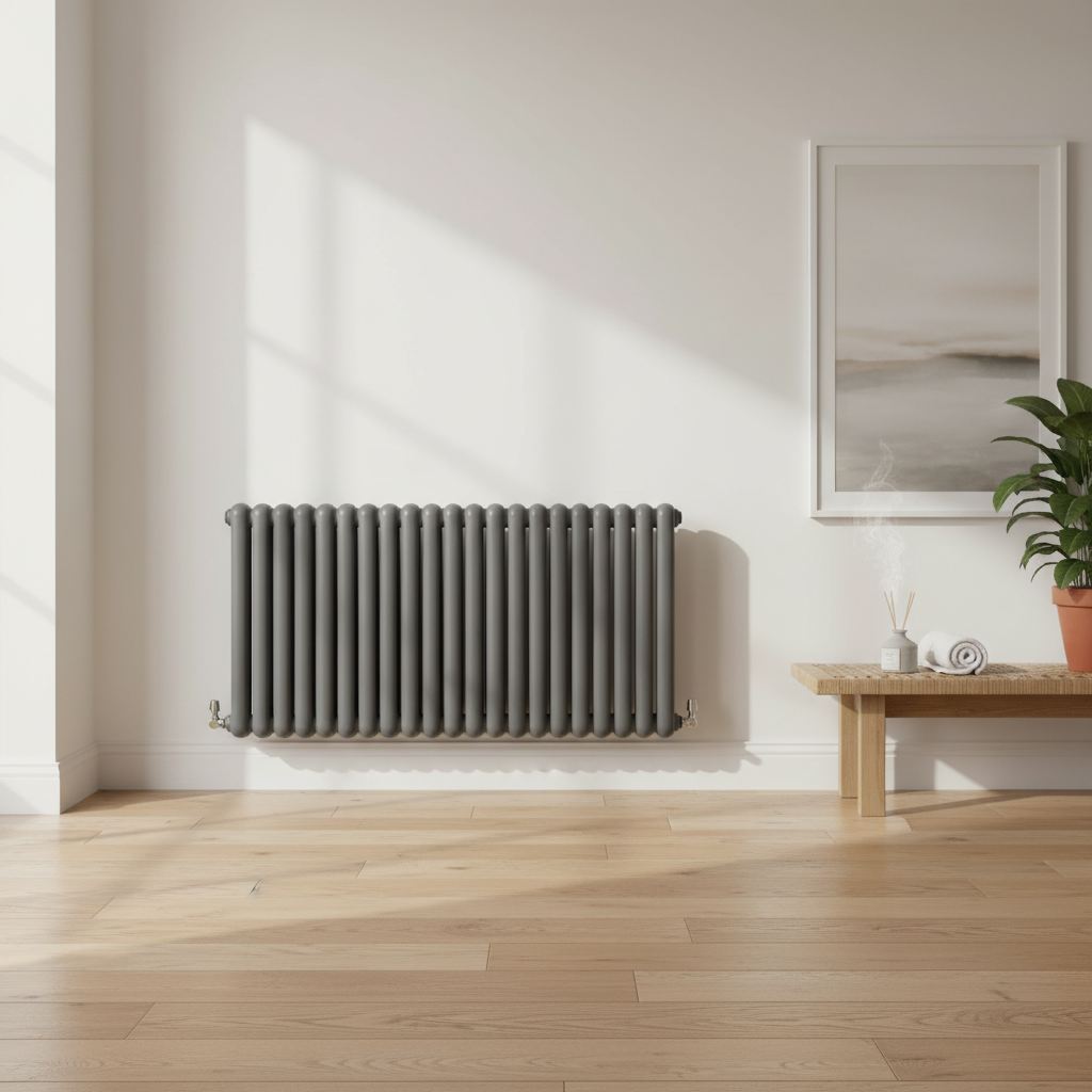 Anthracite double column radiator in modern room setting
