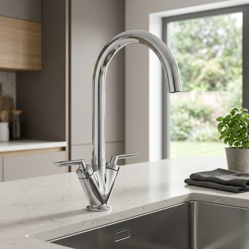 Kartell Mono Kitchen Sink Mixer Tap Dual Handle, Polished Chrome