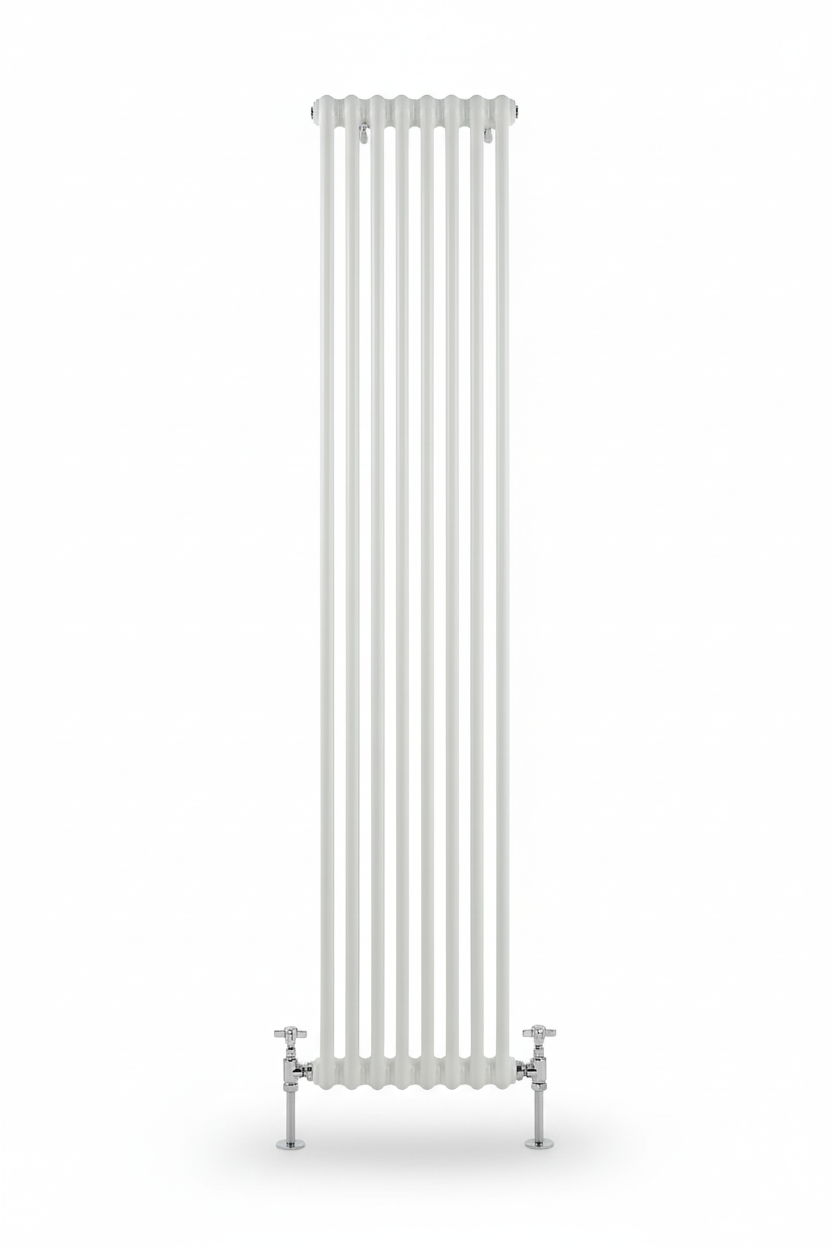 Vertical column radiator on white background