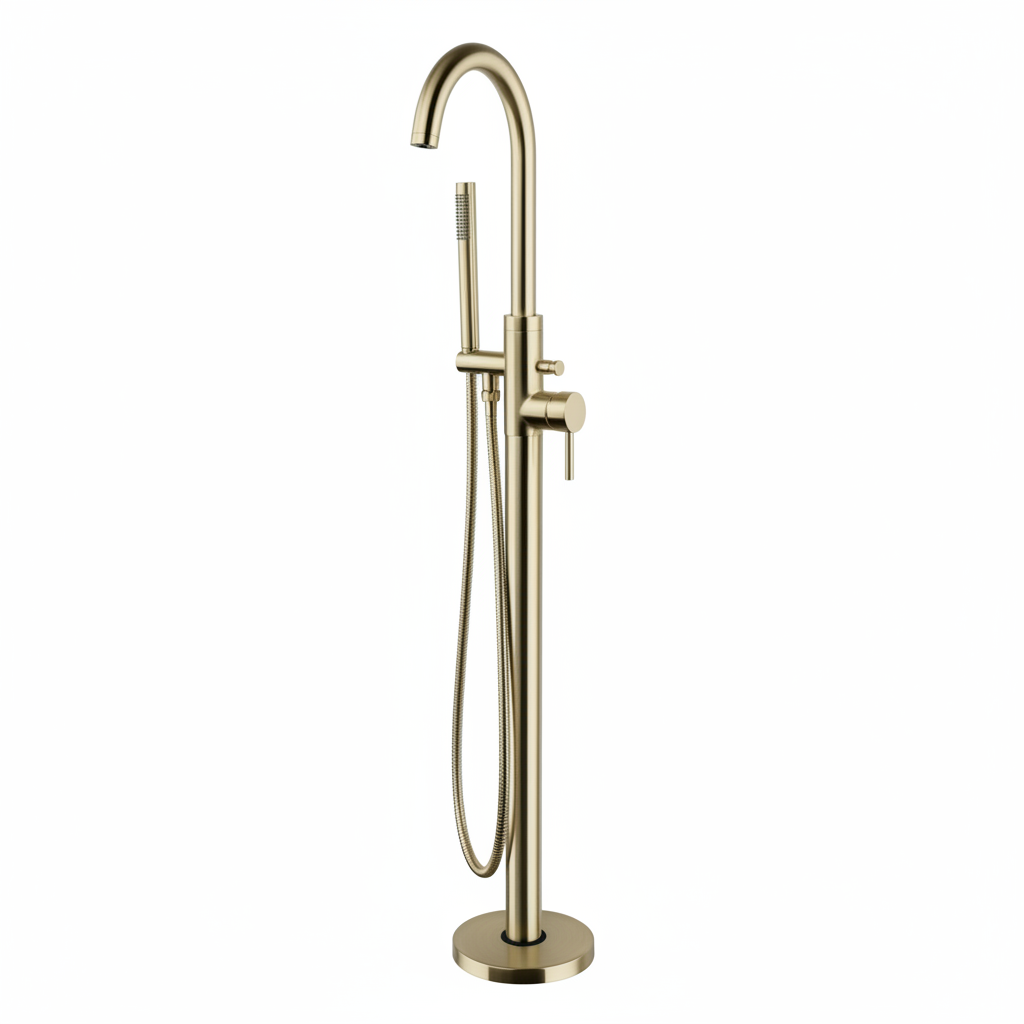 Kartell Ottone Freestanding Bath Shower Mixer Tap in Brushed Brass - Square
