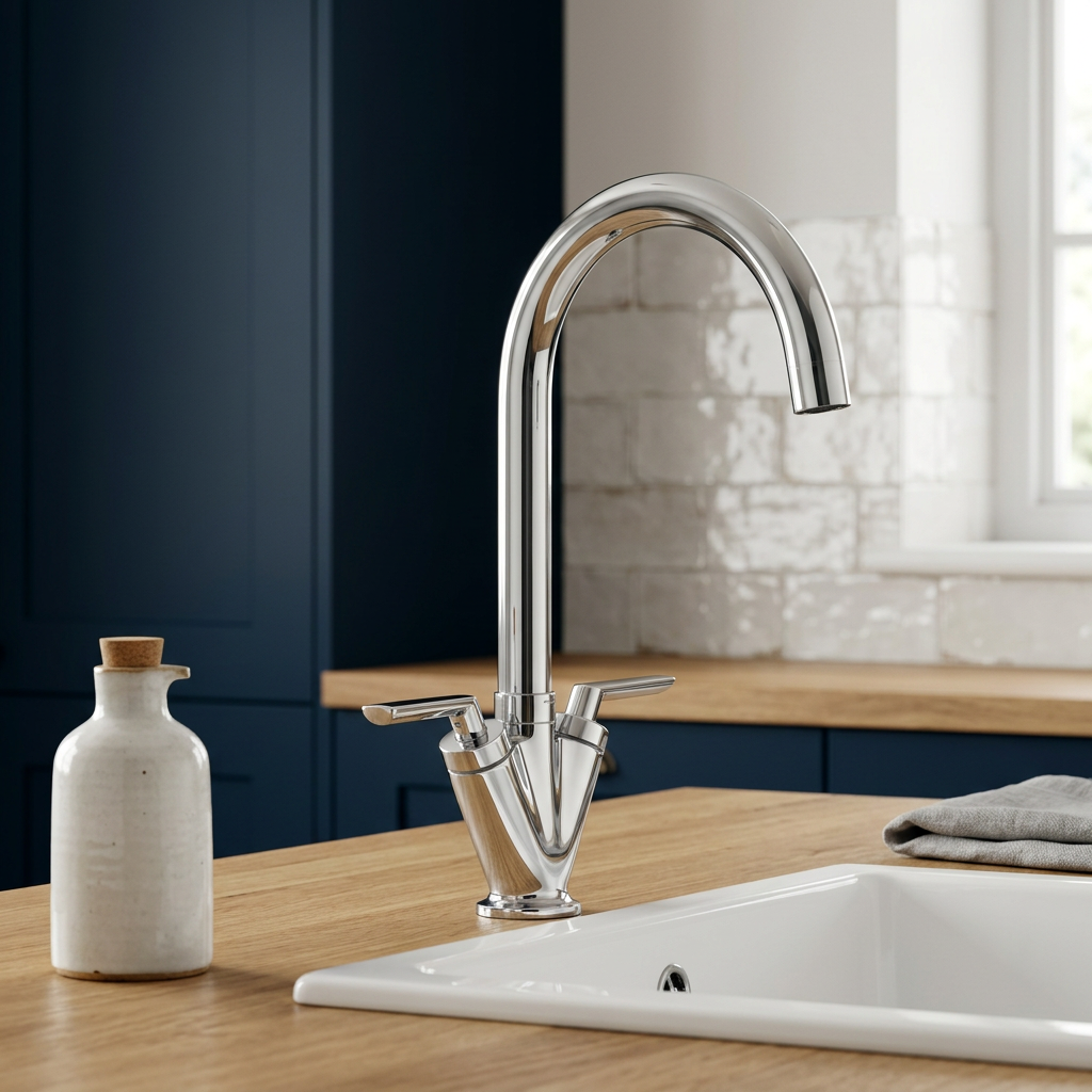 Kartell Mono Kitchen Sink Mixer Tap Dual Handle, Polished Chrome