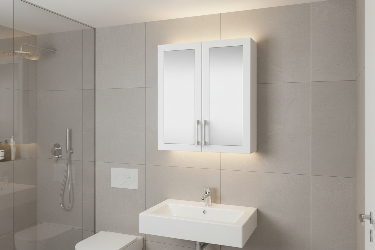 Nuie Lux Fable 600mm 2 Door Matt White Wall Hung 50/50 Cabinet