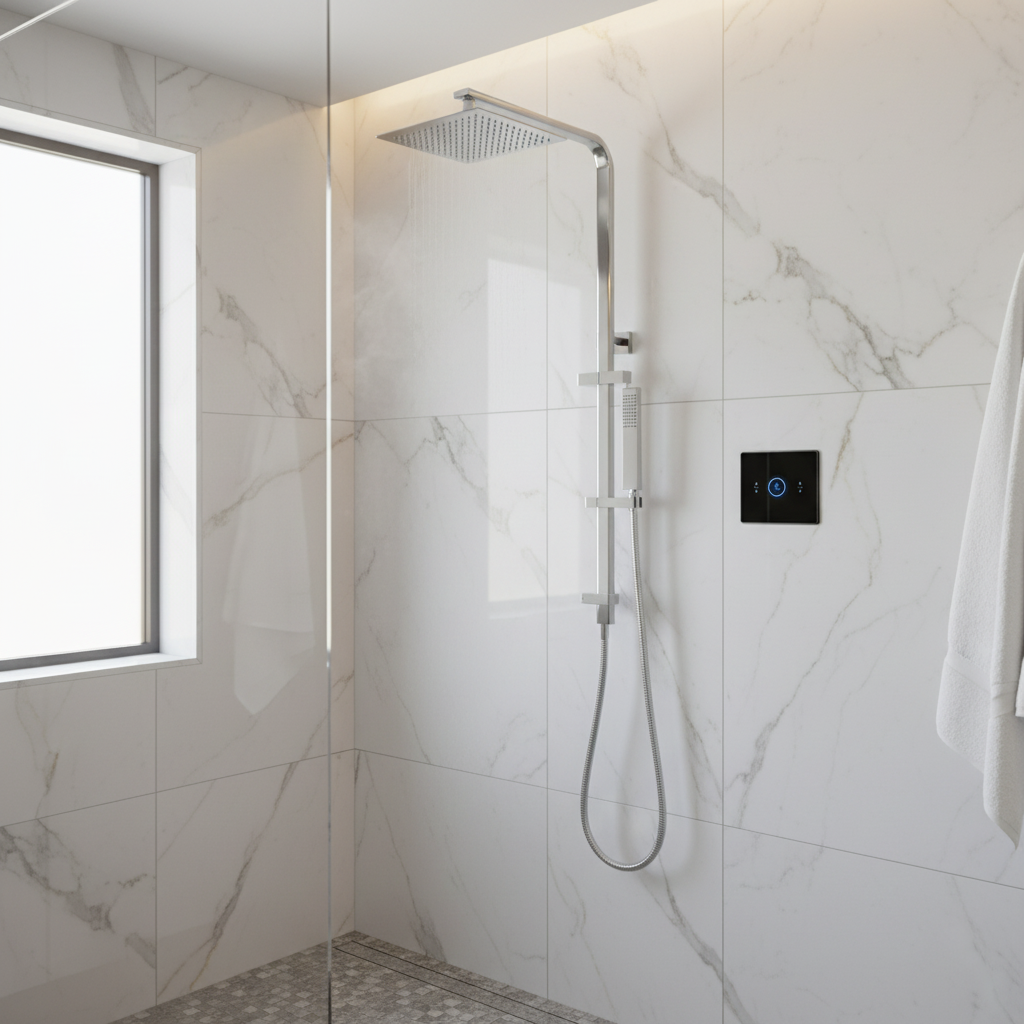 TED Square Merso Premier Shower Kit in realistic high-end bathroom setting