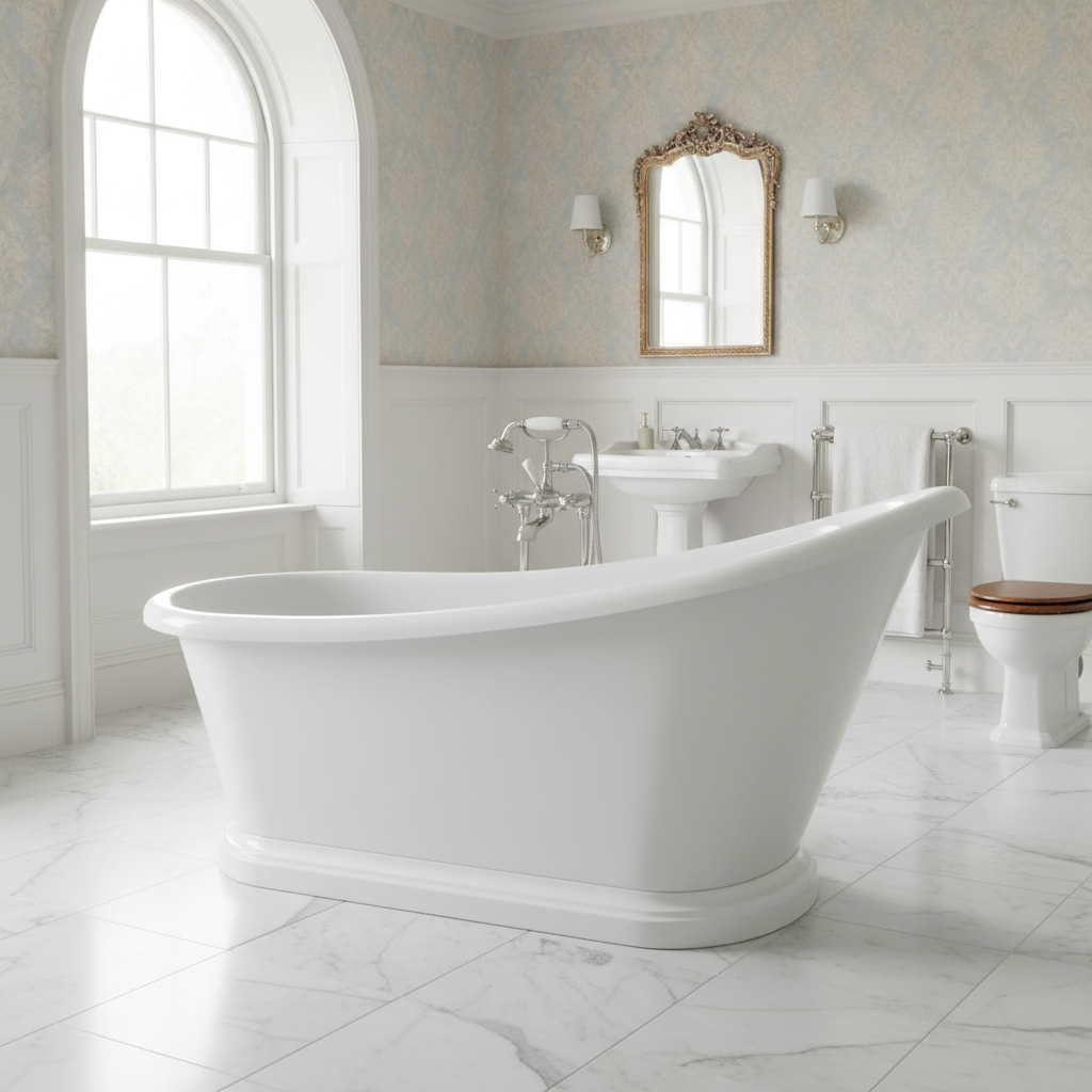White Slipper Bath in Bathroom Setting - Square Format