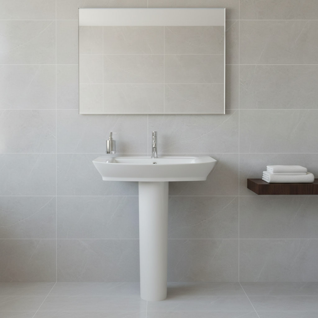 Plumbers Choice Lulworth 550mm Pedestal Basin in modern luxury bathroom setting