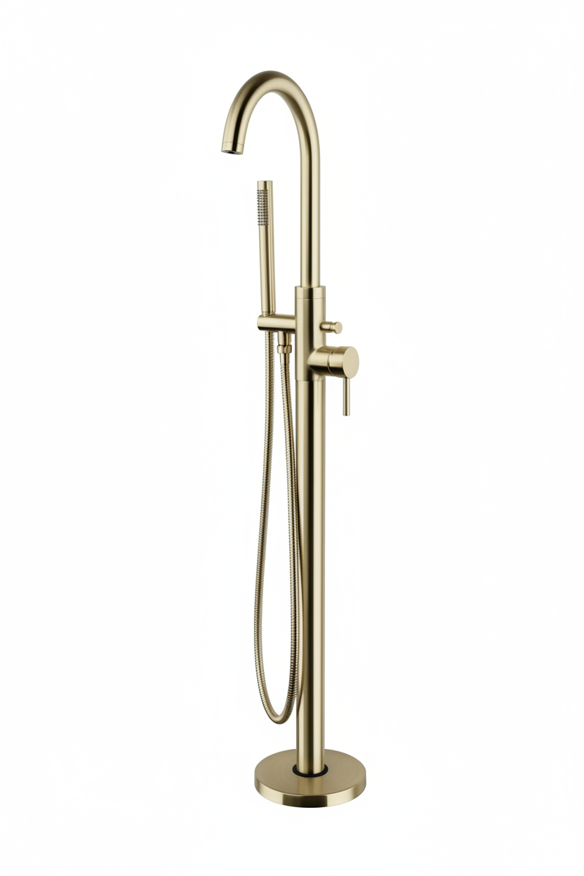 Kartell Ottone Freestanding Bath Shower Mixer Tap in Brushed Brass
