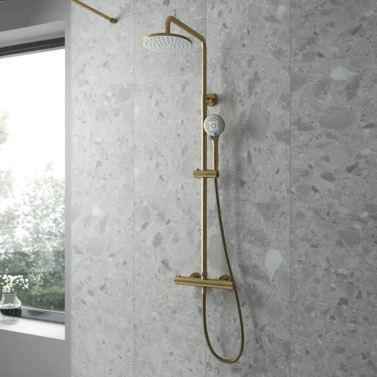 Nuie Round Thermostatic Bar Valve & Shower Kit Brushed Brass
