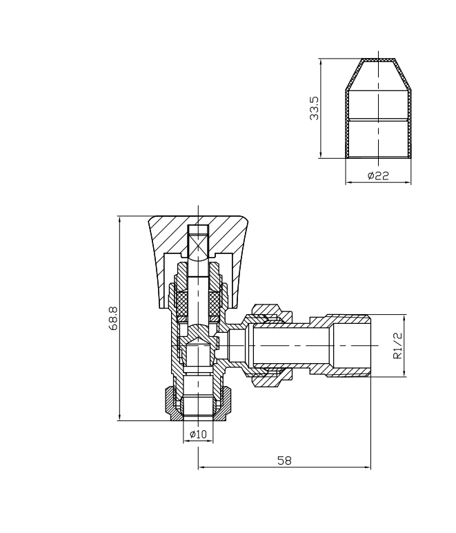 Kartell 10mm Angled Radiator Valve with Style Lockshield - Chrome and White