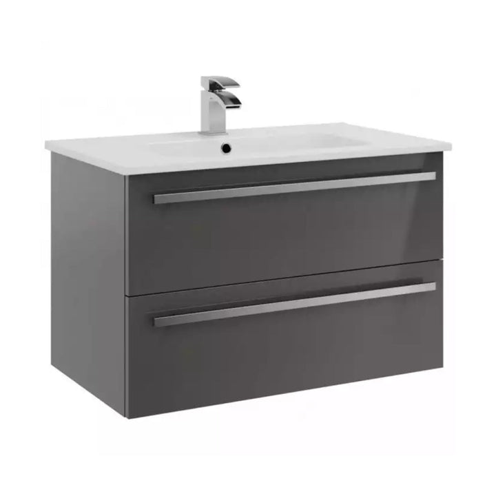 Kartell 2 Drawer Wall Mounted Cabinet with Ceramic Basin 800mm x 450mm, Storm Grey Gloss