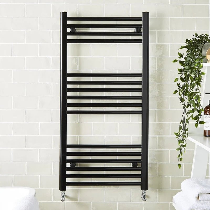 Kartell 22mm Straight Black Classic Ladder Heated Towel Rails 1200mm x 600mm