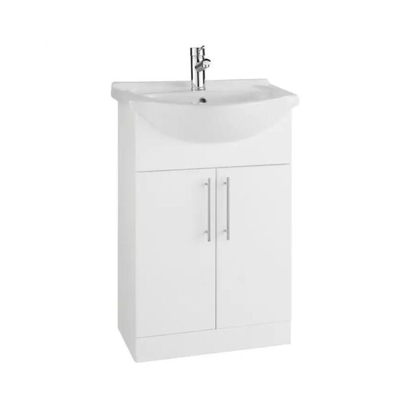 Kartell 550mm Ceramic Basin Gloss Finish 1 Tap Hole Basin with Vanity Unit