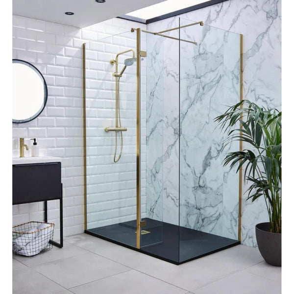 Kartell 8mm Full - Length Wetroom Screen 300mm x 2000mm, Brushed Brass