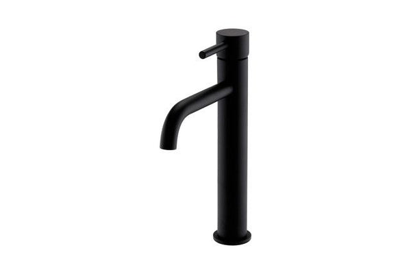 Kartell Brassware Nero Round Hi - Rise Mono Basin Mixer Tap, Matt Black