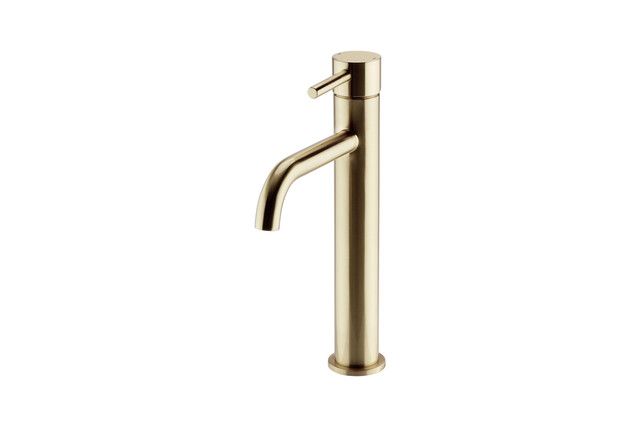 Kartell Brassware Ottone Hi - Rise Mono Basin Mixer Tap, Brushed Brass