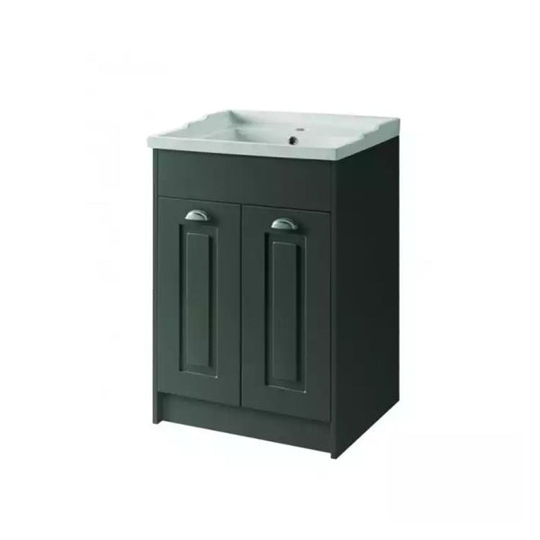 Kartell Ceramic Basin with Floor Standing 2 Door Cabinet 600mm x 460mm, Matt Grey