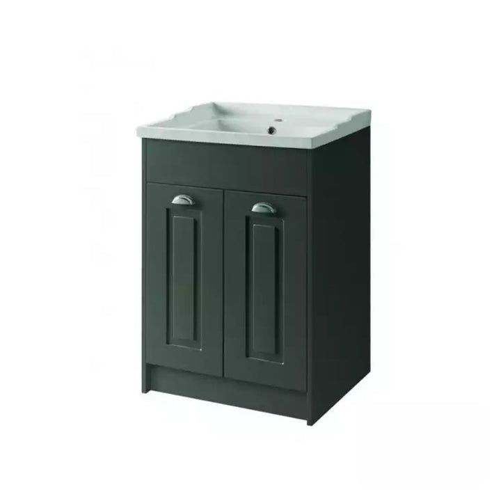 Kartell Ceramic Basin with Floor Standing 2 Door Cabinet 600mm x 460mm, Matt Grey