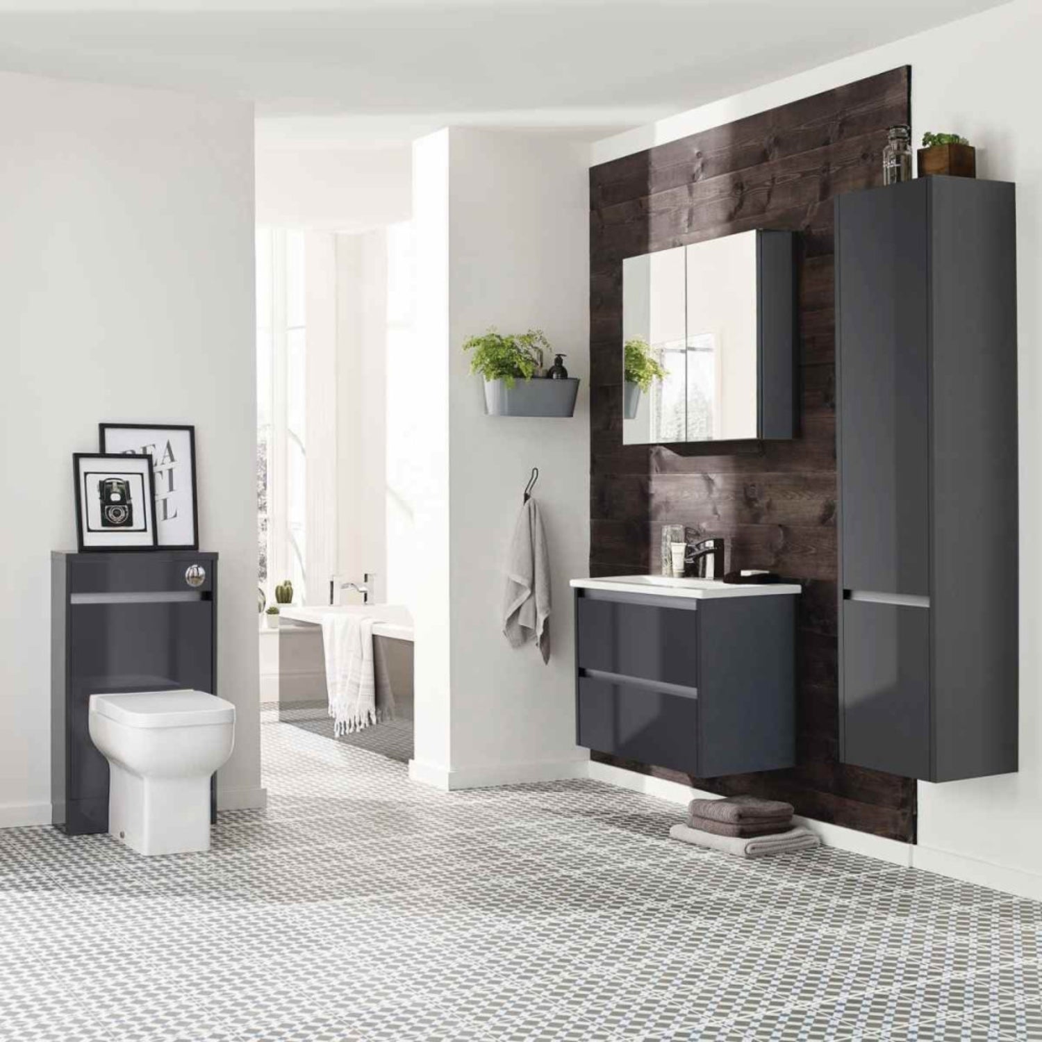 Kartell City Wall Mounted Tall Cabinet 1600mm x 350mm, Storm Grey Gloss