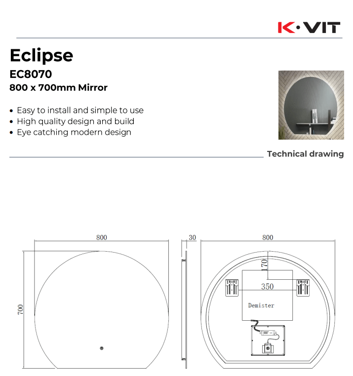 Kartell Eclipse 800x700mm Mirror