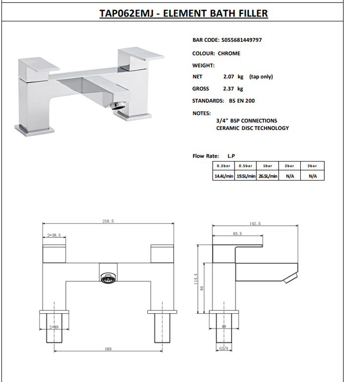 Kartell Element Brass Bath Filler Tap