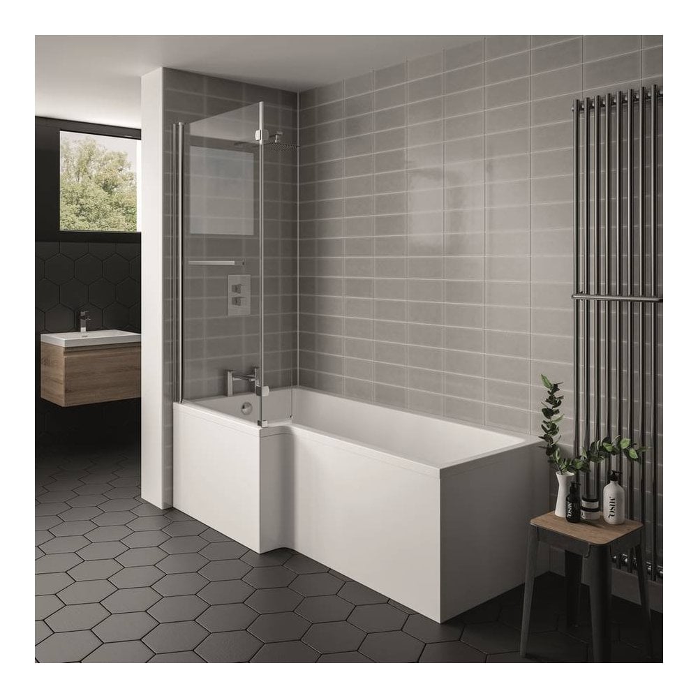 Kartell Elite L - Shaped White Right Hand Shower Bath with Legs