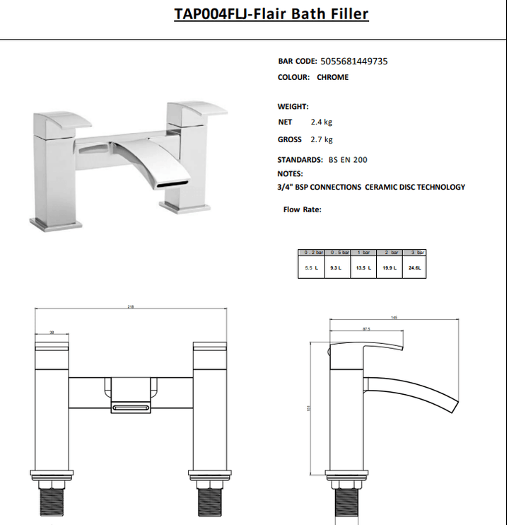 Kartell Flair Brass Bath Filler Tap