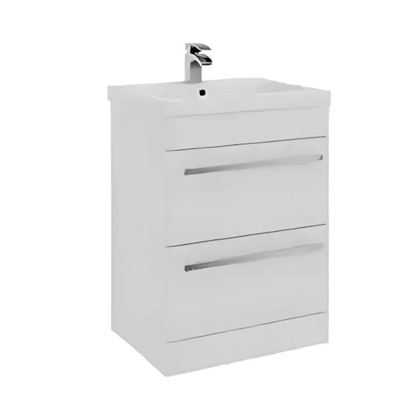 Kartell Floor Standing 2 Drawer Unit & Mid Depth Ceramic Basin 855mm x 600mm, White