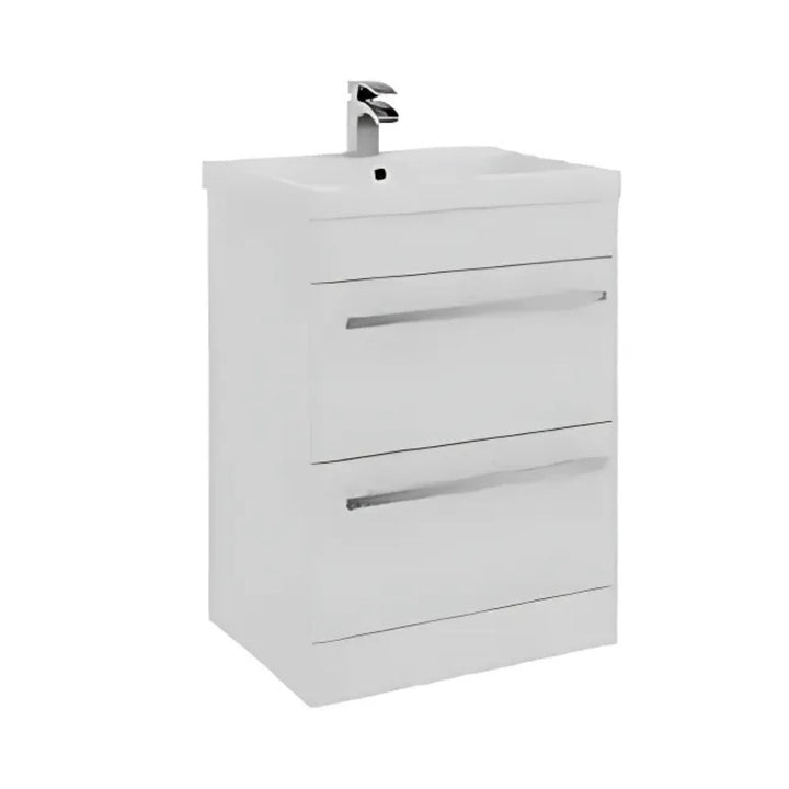 Kartell Floor Standing 2 Drawer Unit & Mid Depth Ceramic Basin 855mm x 600mm, White