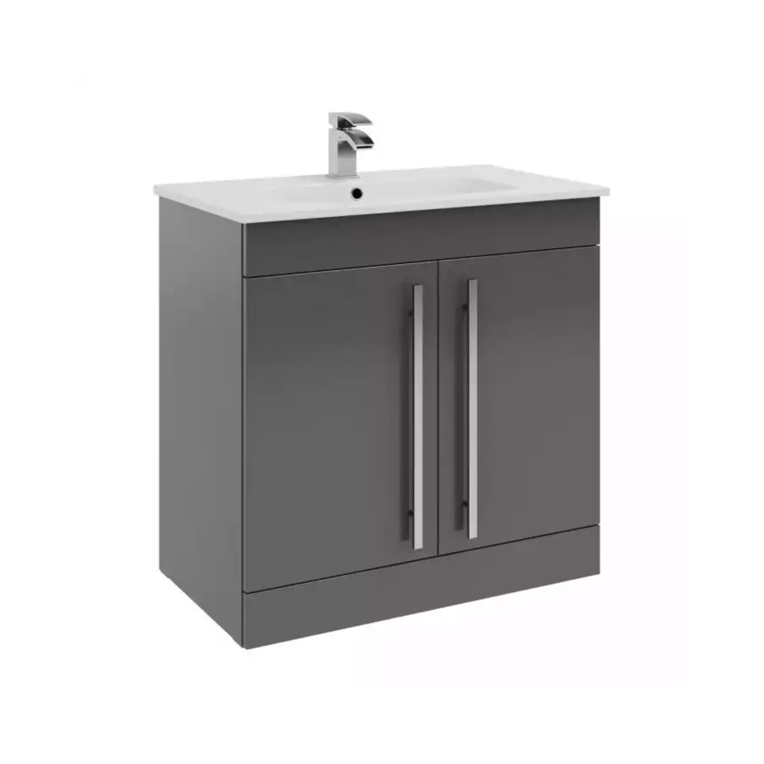 Kartell F/S 2 Door Vanity Unit with Ceramic Basin 800mm x 450mm Storm Grey Gloss