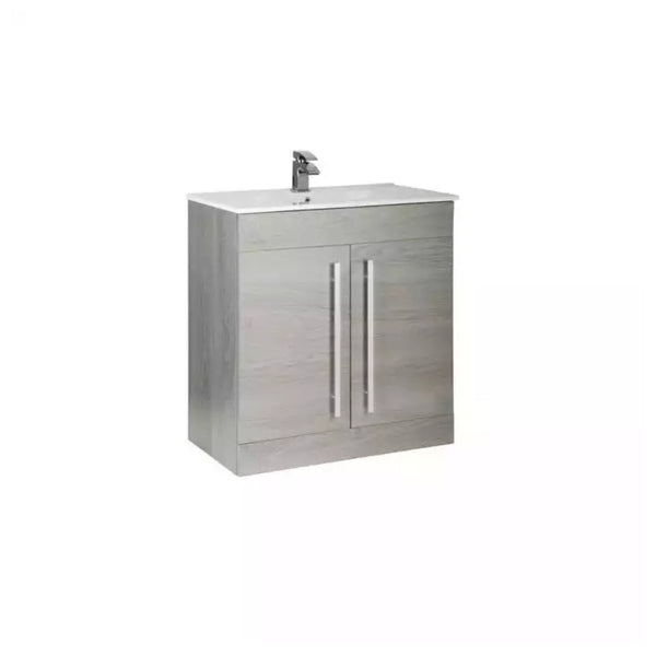 Kartell F/S 2 Drawer Vanity & Mid Depth Ceramic Basin 800mm x 450mm, Silver Oak
