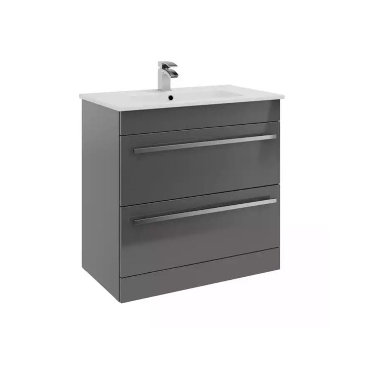 Kartell F/S 2 Drawer Vanity Unit & Ceramic Basin 800mm x 450mm, Storm Grey Gloss