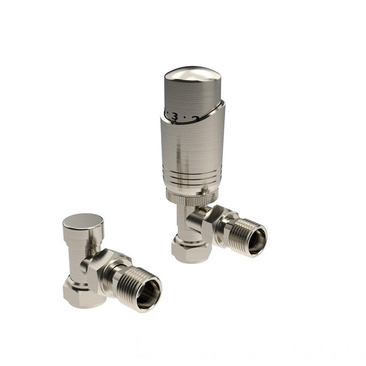 Kartell K - Design TRV Angled Twin Radiator Valve Pack, Brushed Nickel