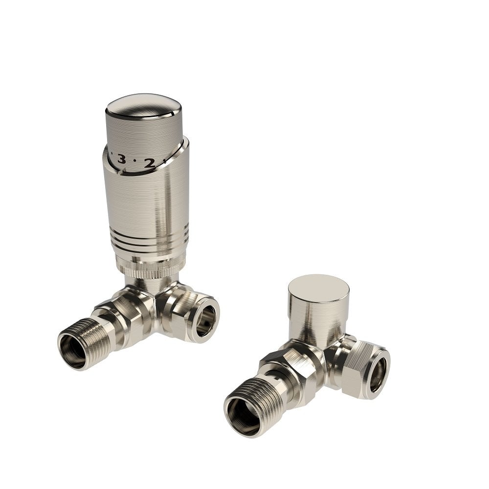 Kartell K - Design TRV Corner Twin Radiator Valve Pack, Brushed Nickel