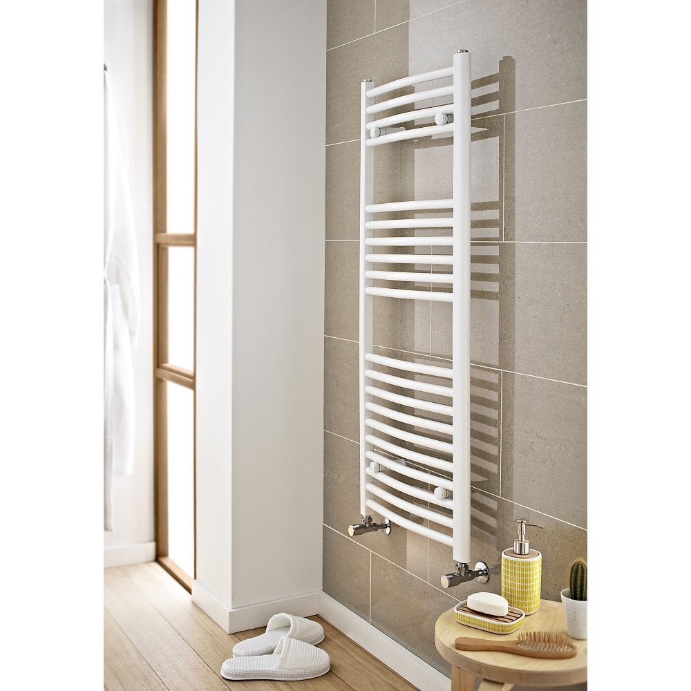 Kartell K - Rail 22mm Steel White Curved Plated Ladder Heated Towel Rails