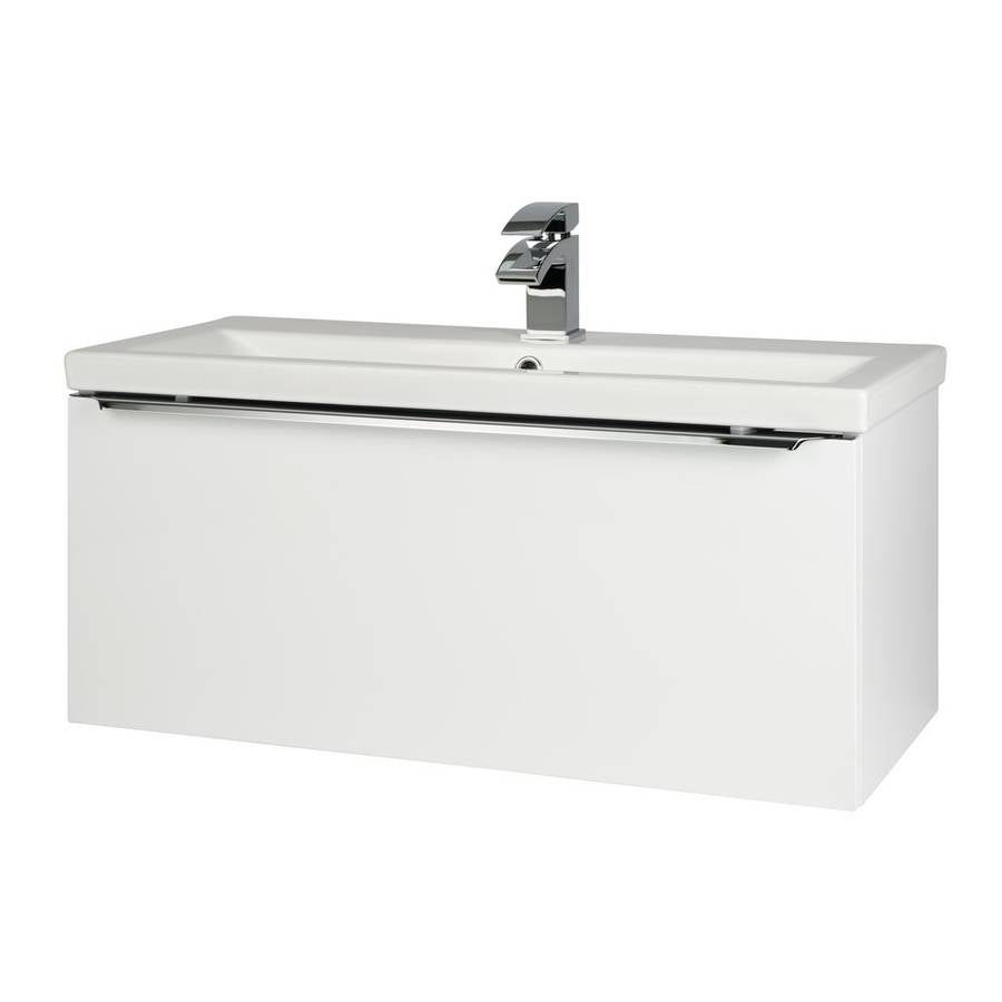 Kartell Kore Wall Mounted Ceramic Basin and Single Drawer Cabinet, 800mm x 355mm - White