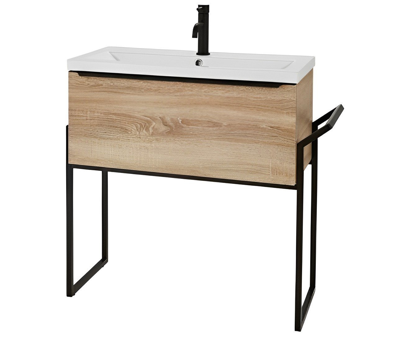 Kartell Kore Wall Mounted Ceramic Basin with Single Drawer Cabinet with Frame, 600mm x 355mm - Sonoma Oak