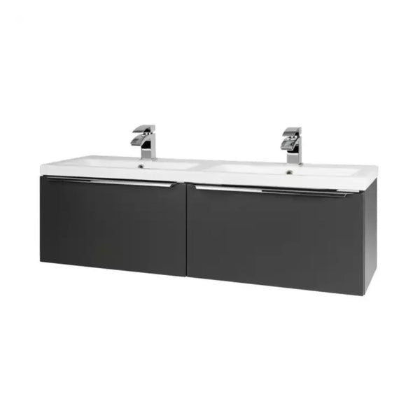 Kartell Kore Wall Mounted Drawer Unit & Twin Ceramic Basin 375mm x 1200mm, Matt Dark Grey
