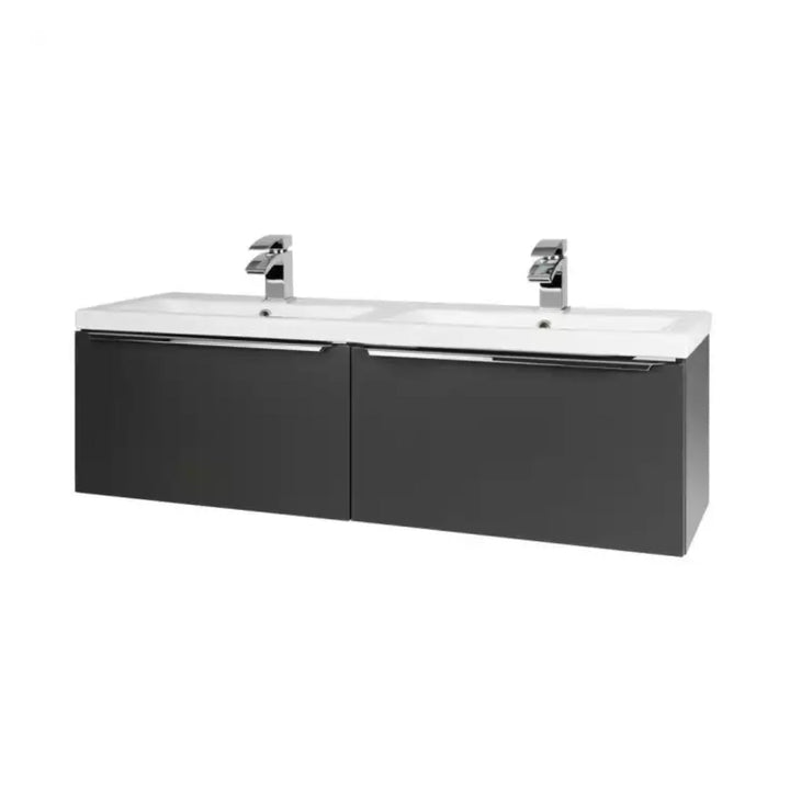 Kartell Kore Wall Mounted Drawer Unit & Twin Ceramic Basin 375mm x 1200mm, Matt Dark Grey