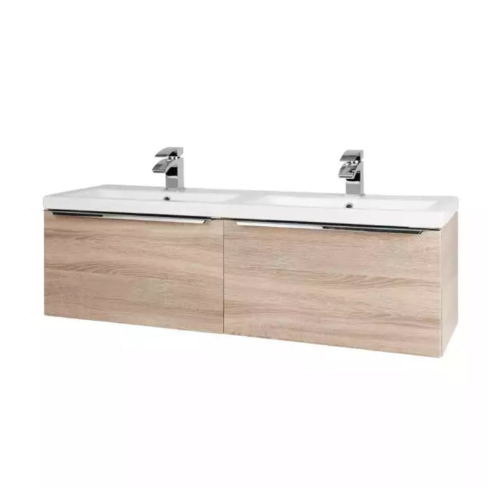 Kartell Kore Wall Mounted Drawer Unit & Twin Ceramic Basin 375mm x 1200mm, Sonoma Oak