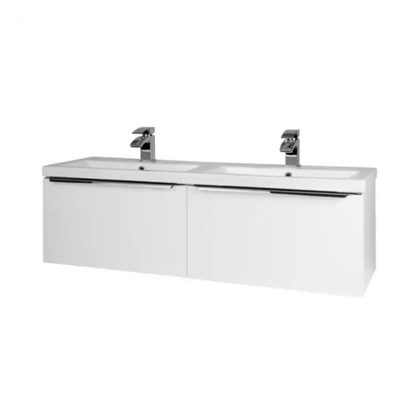 Kartell Kore Wall Mounted Drawer Unit & Twin Ceramic Basin 375mm x 1200mm, White Gloss
