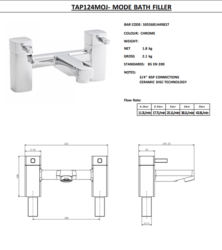 Kartell Mode Brass Bath Filler