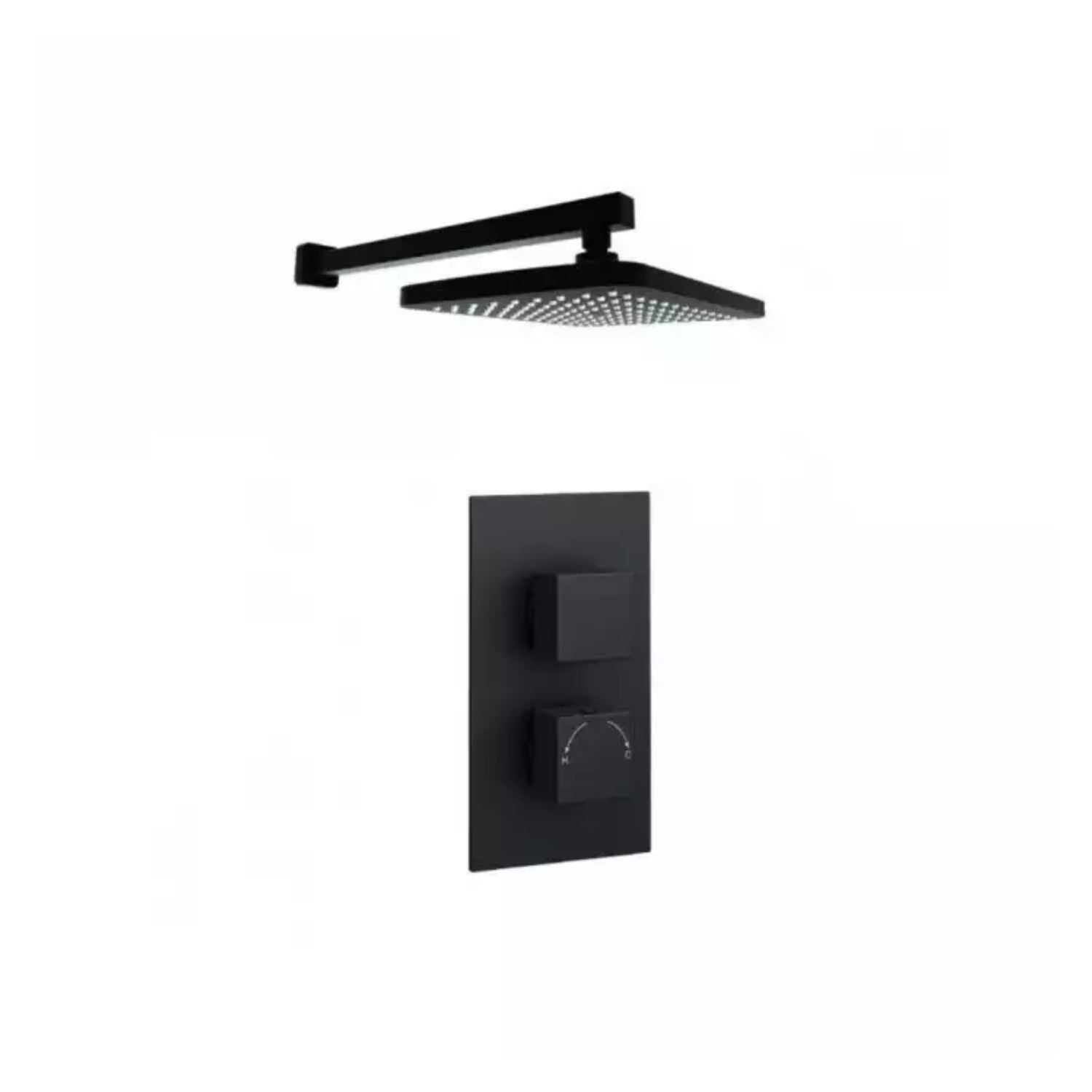 Kartell Nero Square Thermostatic Shower Valve With Fixed Overhead Drencher, Matt Black